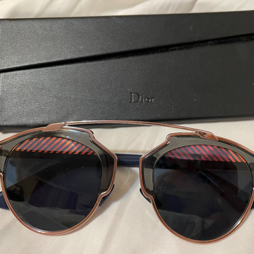 NEW Christian Dior SoREAL Rose Gold Blue Aviator Sunglasses LIMITED EDITION